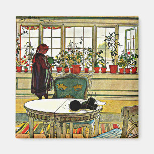 Carl Larsson - Flowers on a Windowsill Magnet