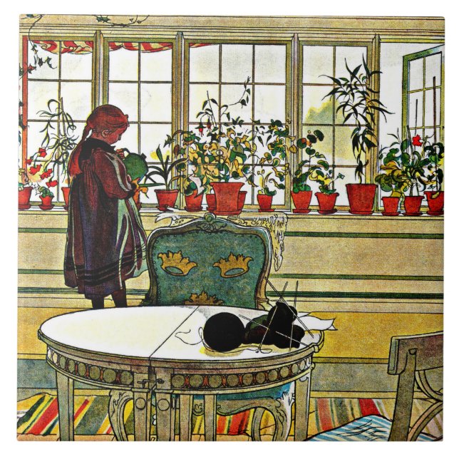 Carl Larsson - Flowers on a Windowsill  Tile (Front)