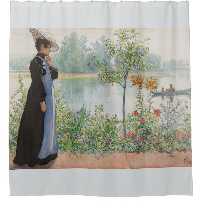 Carl Larsson Karin Lake Boat Floral Shower Curtain (Front)