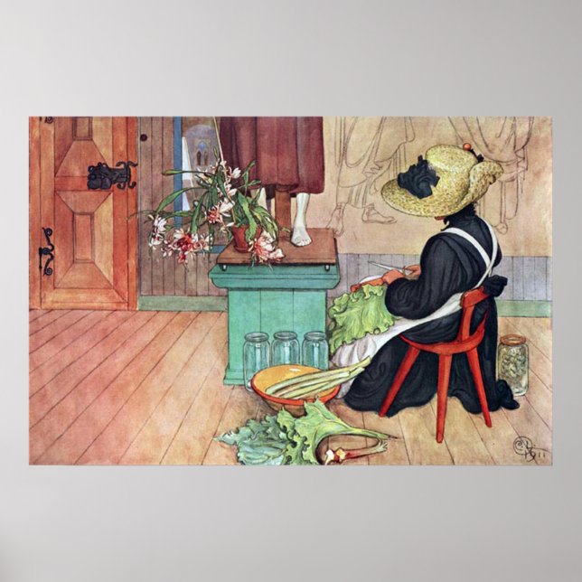 Carl Larsson Karin Peeling Rhubarb Fine Art Poster (Front)