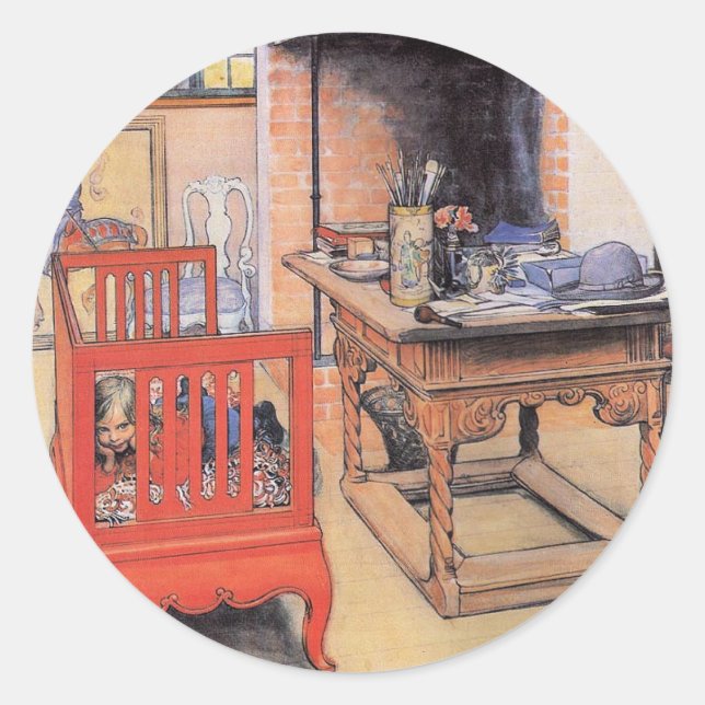 Carl Larsson painting, Peek-a-Boo, Classic Round Sticker (Front)