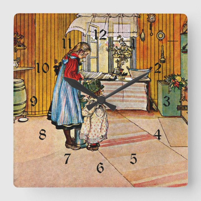 Carl Larsson painting, The Kitchen Square Wall Clock (Front)