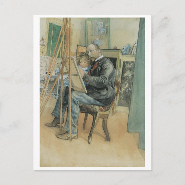 Carl Larsson Painting with His Daughter Postcard (Front)