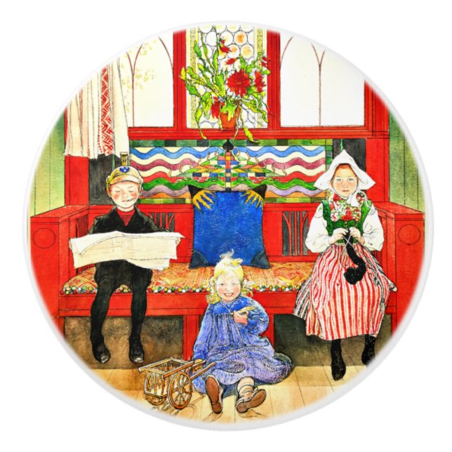 Carl Larsson - Papa, Mama, Child, fine art Ceramic Knob (Front)