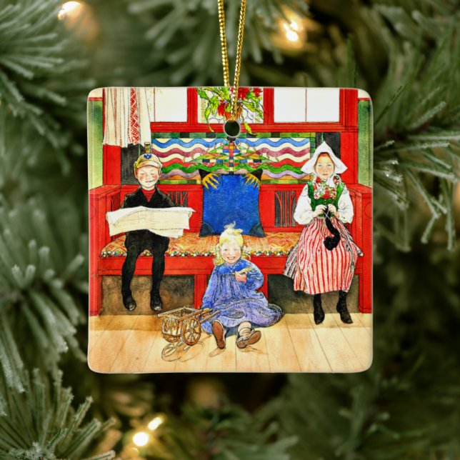 Carl Larsson - Papa, Mama, Child, fine art Ceramic Ornament (Tree)