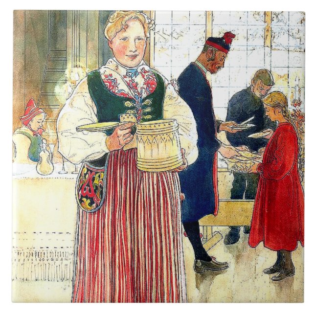 Carl Larsson Watercolor Family Painting Tile (Front)