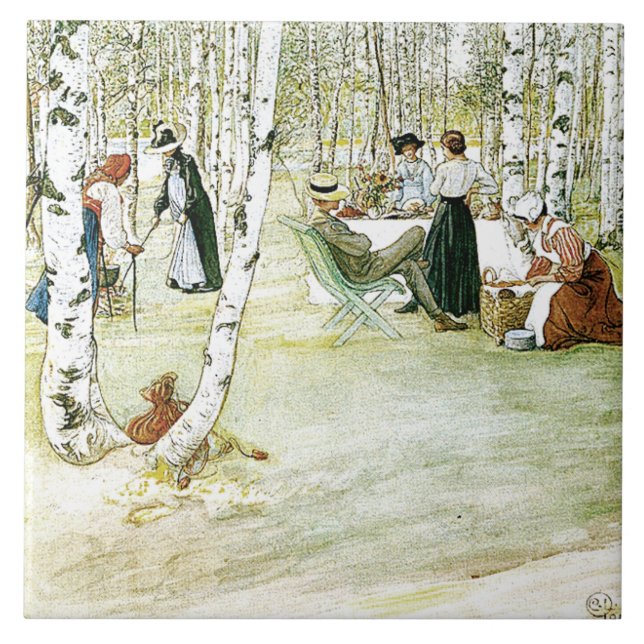 Carl Larsson Watercolor Family Painting Tile (Front)