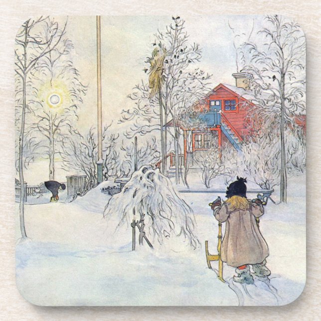 Carl Larsson Winter Scene Holiday Coaster Set (Front)