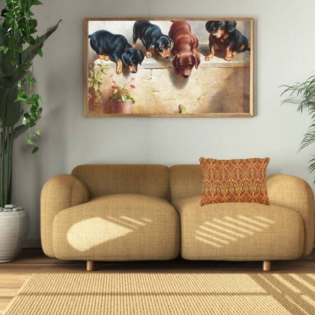 Carl Reichert Curious Dachshund Puppies and a Frog Canvas Print (Creator Uploaded)