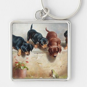 Carl Reichert Curious Dachshund Puppies and a Frog Key Ring