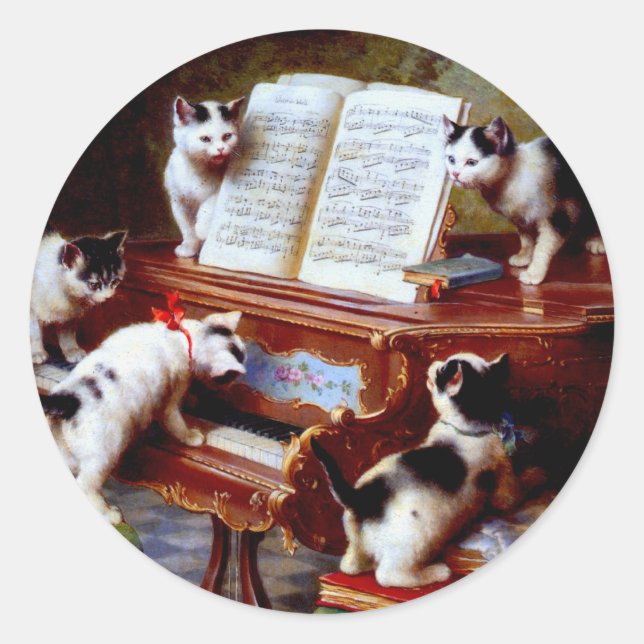 Carl Reichert Kittens Playing Piano Classic Round Sticker (Front)