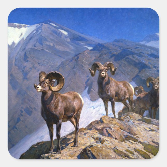 Carl Rungius Big Horn Sheep on Wilcox Pass Square Sticker (Front)