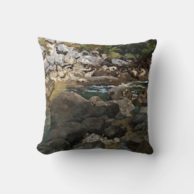Carl Schuch Mountain Stream with Boulders Cushion (Front)