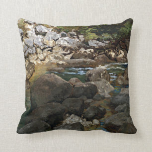 Carl Schuch Mountain Stream with Boulders Cushion