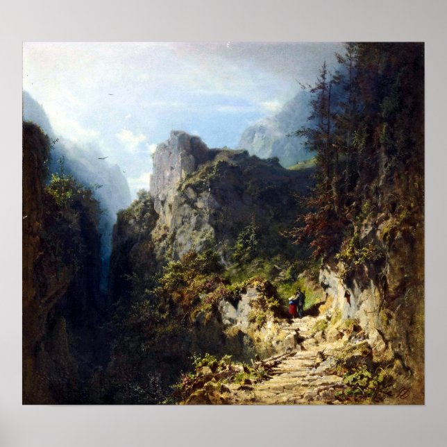 Carl Spitzweg Mountain Landscape with Lovers Poster (Front)