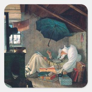 Carl Spitzweg - The Poet's Poor German Painting Square Sticker