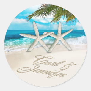 Carl Starfish Couple ASK 4 YOUR NAMES IN SAND Classic Round Sticker