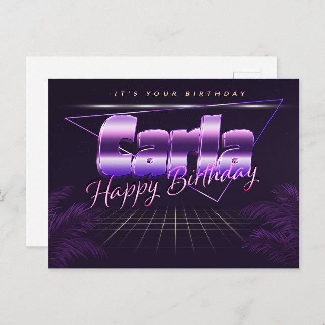 Carla last name first name purple postcard birthda (Front/Back)