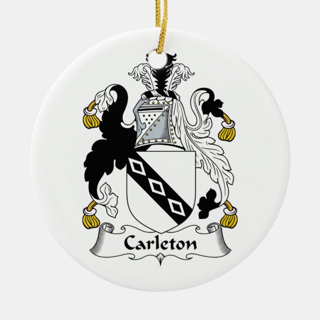 Carleton Family Crest Ceramic Tree Decoration (Front)