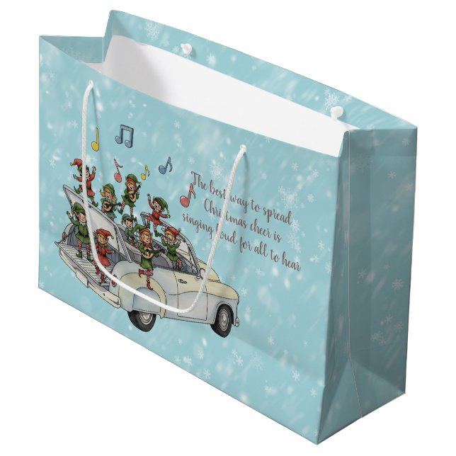 Carload of Singing Elves Large Gift Bag (Front Angled)
