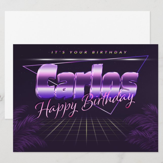 Carlos Name First name lila retro card Birthday (Front/Back)