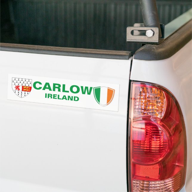 Carlow Ireland Crest and Irish Flag Bumper Sticker (On Truck)