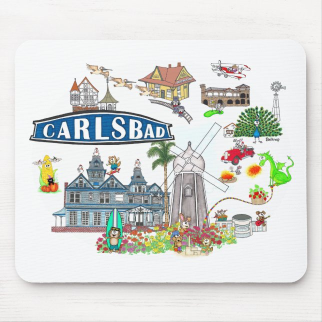 Carlsbad Beach City Fun Mouse Mat (Front)