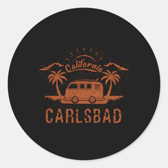Carlsbad Ca California Surfing Beach Classic Round Sticker (Front)