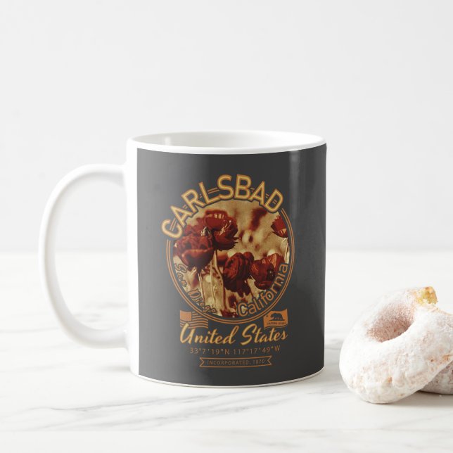 CARLSBAD CALIFORNIA - CARLSBAD FLOWER FIELDS COFFEE MUG (With Donut)