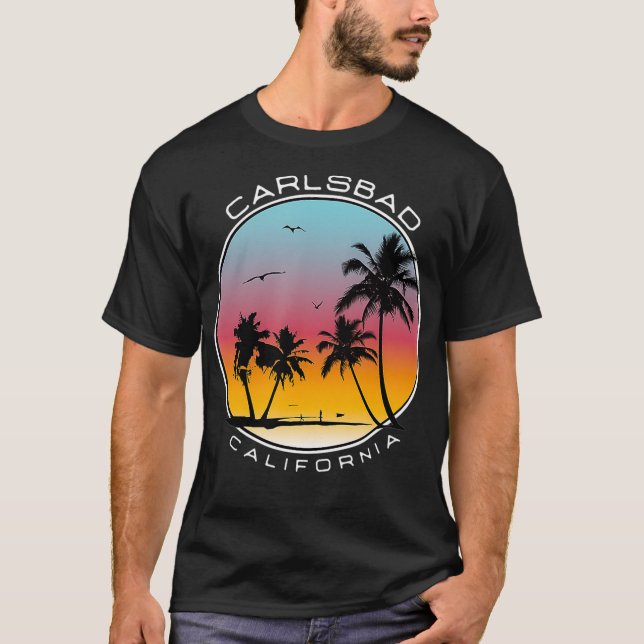 Carlsbad California Sunset Palm Tree T-Shirt (Front)