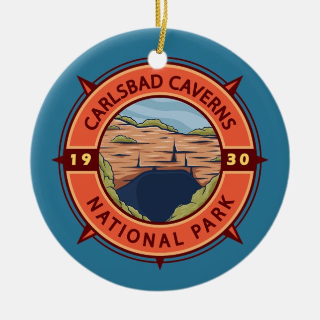 Carlsbad Caverns National Park Retro Compass Ceramic Tree Decoration (Front)