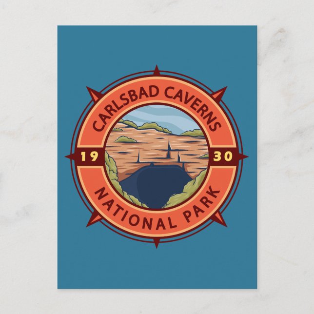 Carlsbad Caverns National Park Retro Compass Postcard (Front)