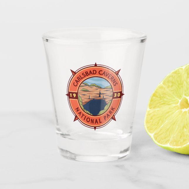 Carlsbad Caverns National Park Retro Compass Shot Glass (Front)