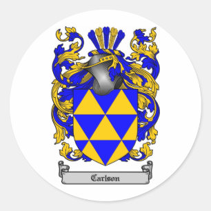 CARLSON FAMILY CREST -  CARLSON COAT OF ARMS CLASSIC ROUND STICKER