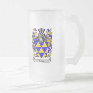CARLSON FAMILY CREST -  CARLSON COAT OF ARMS FROSTED GLASS BEER MUG