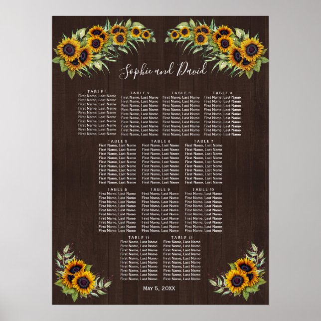 Carm Old barn Sunflowers Wedding Seating Chart (Front)