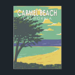 Carmel Beach California Travel Art Vintage Postcard<br><div class="desc">Carmel-by-the-Sea in a vector art style. Carmel-by-the-Sea is a small beach city on California's Monterey Peninsula. It's known for the museums and library of the historic Carmel Mission.</div>
