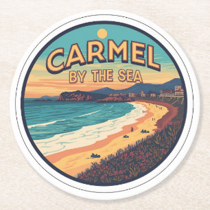 Carmel by the sea beach california pacific coast round paper coaster