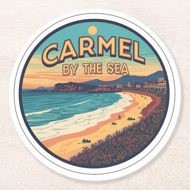 Carmel by the sea beach california pacific coast round paper coaster (Front)