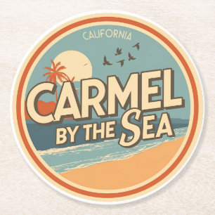 Carmel by the sea beach california pacific coast round paper coaster