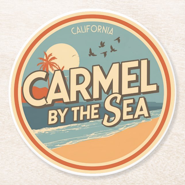 Carmel by the sea beach california pacific coast round paper coaster (Front)