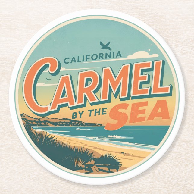 Carmel by the sea beach california pacific coast round paper coaster (Front)