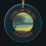 Carmel-by-the-Sea California Retro Distressed Ceramic Tree Decoration<br><div class="desc">Carmel-by-the-Sea in a vector art style. Carmel-by-the-Sea is a small beach city on California's Monterey Peninsula. It's known for the museums and library of the historic Carmel Mission.</div>