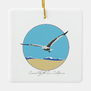 Carmel By the Sea California Sea Gull over Beach  Ceramic Ornament