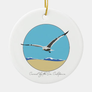 Carmel By the Sea California Sea Gull over Beach Ceramic Tree Decoration