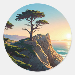 Carmel-by-the-sea lone cypress classic round sticker