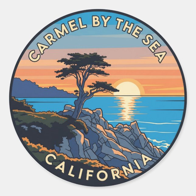 Carmel-by-the-sea lone cypress classic round sticker (Front)