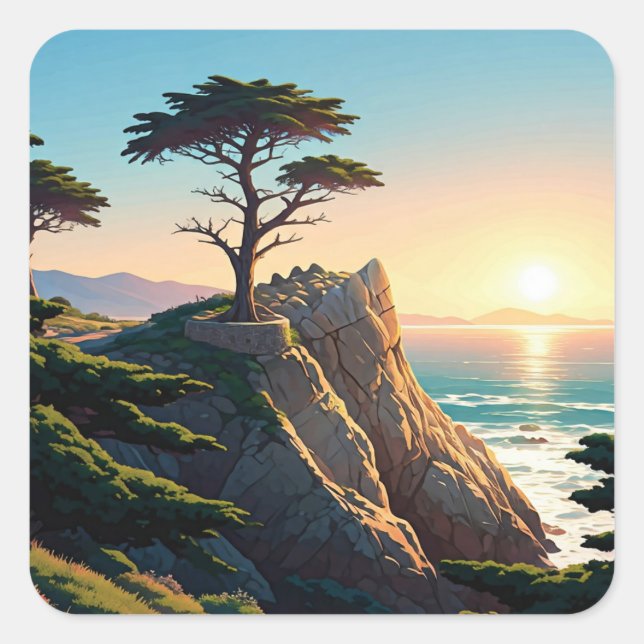 Carmel-by-the-sea lone cypress square sticker (Front)