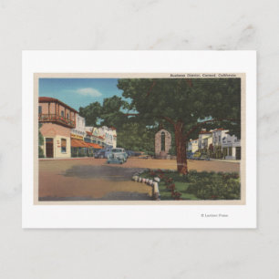 Carmel, CA - Street Scene with Trees and Shops Postcard