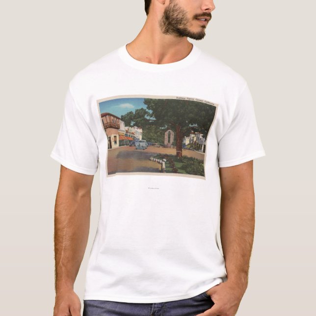 Carmel, CA - Street Scene with Trees and Shops T-Shirt (Front)